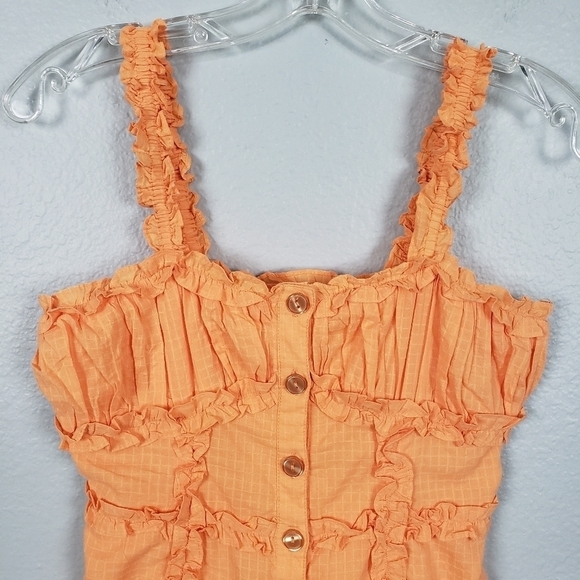 URBAN OUTFITTERS Luxe Dreams Button Front Ruffle Mini Dress Orange Sz XS - Picture 4 of 8